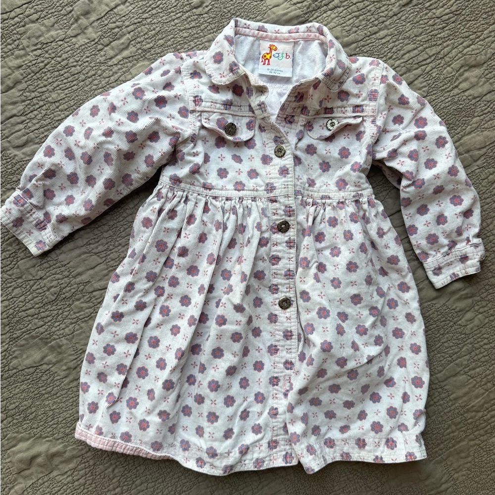 Vintage White Floral Button-Front Toddler Cotton Dress